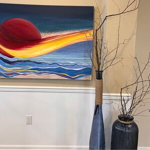 Abstract Seascape Wall Art - Red Sun with Blue Waves